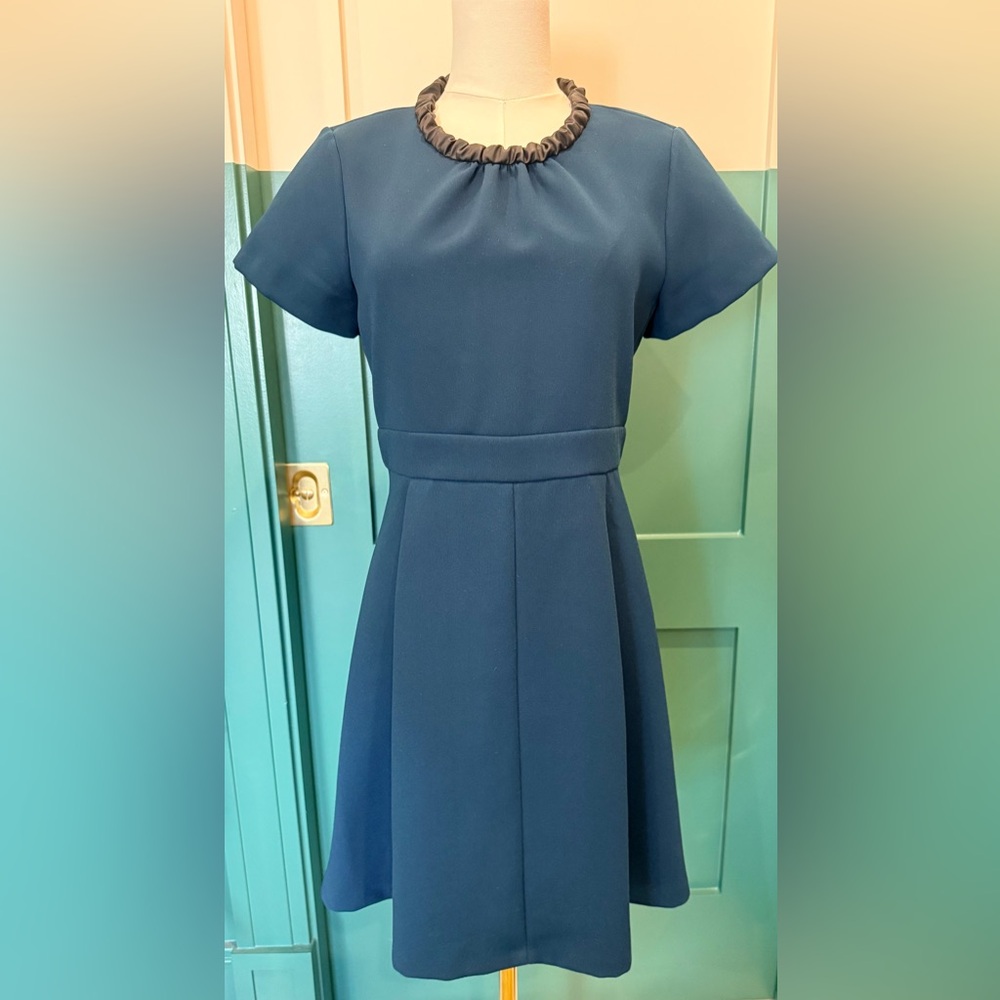 Maje Guimet w/ accent collar (faux leather) teal babydoll Dress